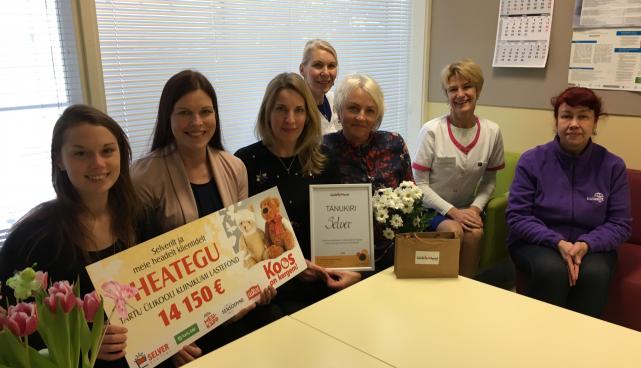 Foto: (Vasakult) Lastefondi esindajad Kadri Org ja Küllike Hein, Selveri esindajad Siret Kupper ja Andra Mõttus ning naistekliiniku vanemämmaemand Aira Aleksejeva, ülemämmaemand Pille Teesalu ja neonatoloogia osakonna vanemõde Jana Retpap. 